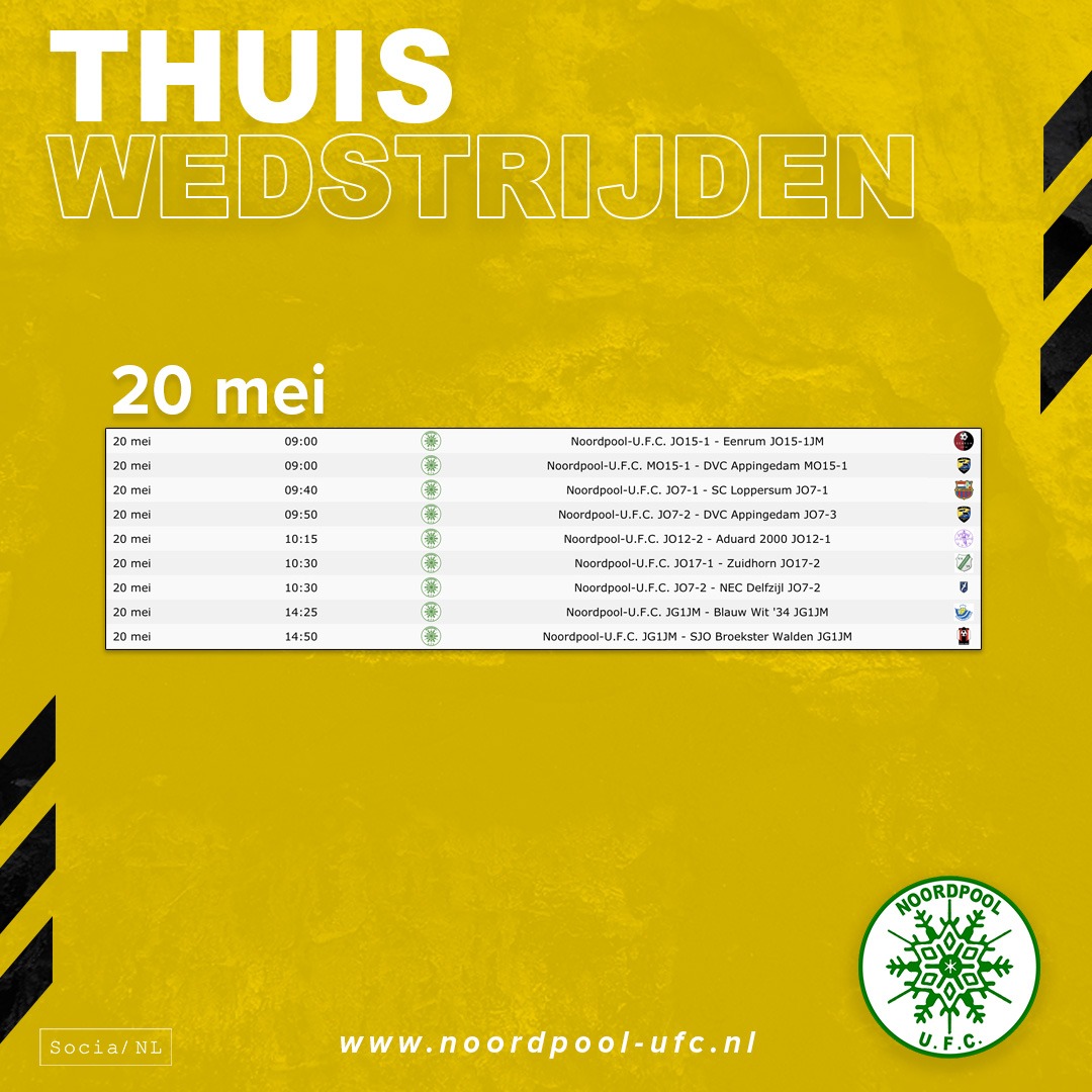 20 Mei wedstrijd planning.