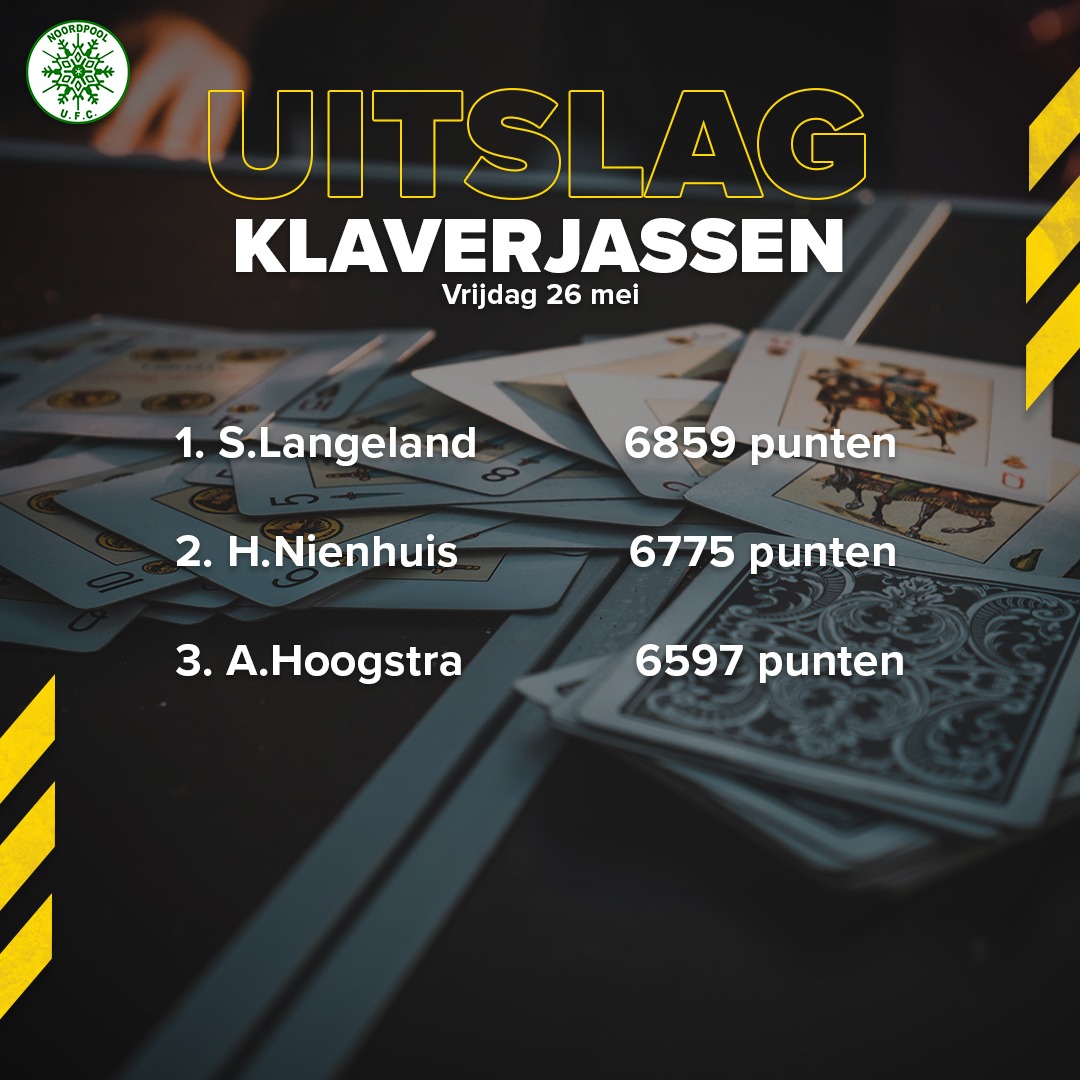 Uitslag Klaverjassen 26 Mei