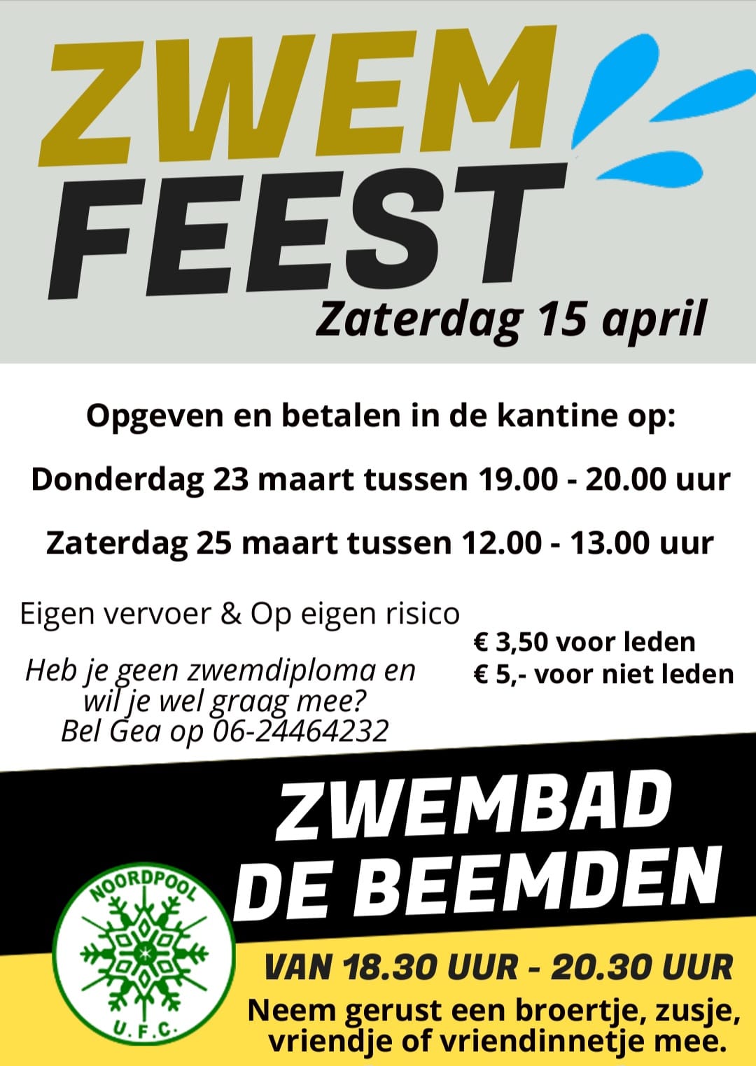 Zwemfeest Zaterdag 15 April
