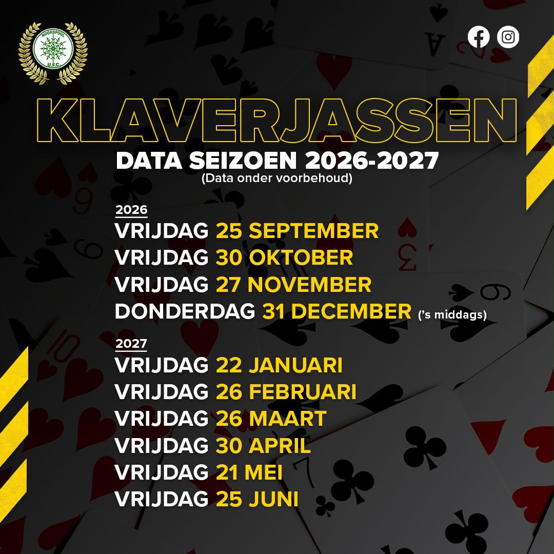 Data Klaverjassen Seizoen 2026-2027