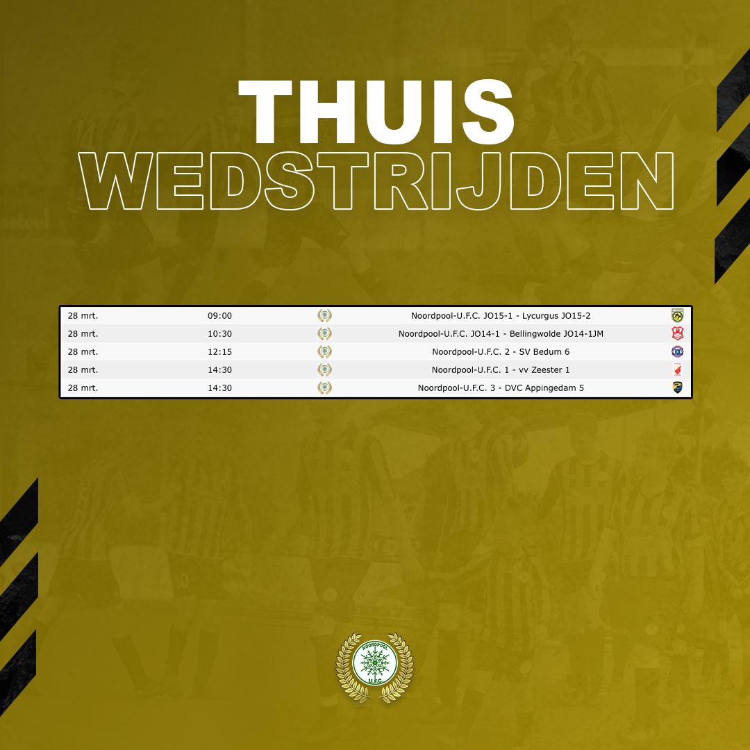 Competitieduel en Thuiswedstrijden 28 maart