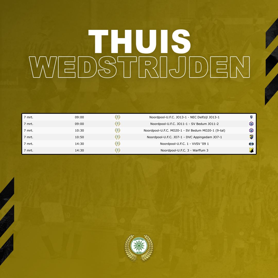 Competitieduel en Thuiswedstrijden 7 maart