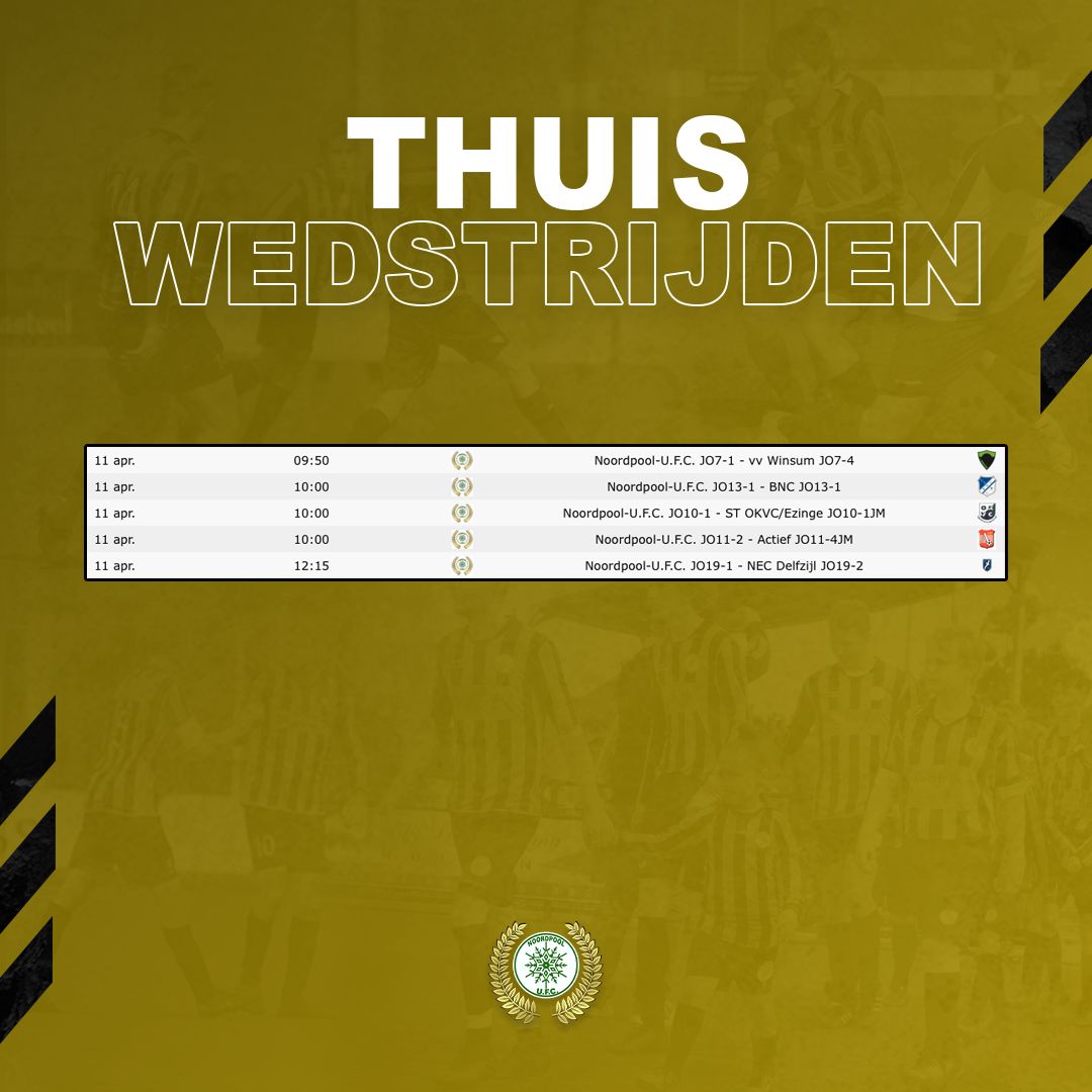 Competitieduel en Thuiswedstrijden 11 april
